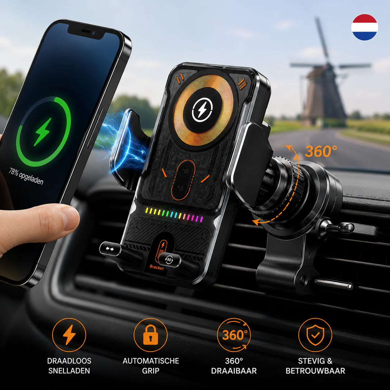 DriveCharge | Draadloze Auto Telefoonhouder met Snelladen en Sensor