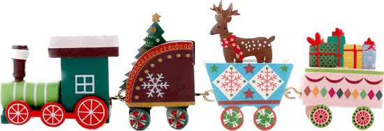 Luxe Houten Kersttrein – Kerstdecoratie – Rendier, Cadeautjes en Kerstboom – Nostalgische Feestsfeer -Groen/Rood