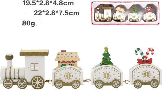 Luxe Houten Kersttrein – Nostalgische Kerstdecoratie – Gouden Accenten voor een Warme Feestsfeer – Wit/Goud