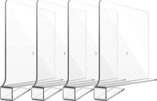 Plankverdeler – 4 Stuks – Transparant – Kledingkast Organizer – Plank Organizer – Boekenstandaard – Plank Verdeler – Kast Verdeler