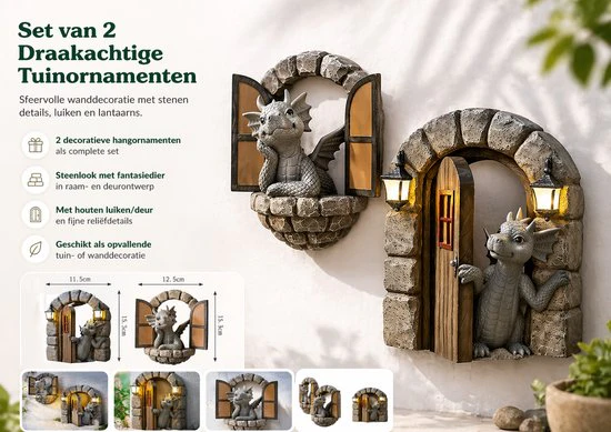 2stuks Hoogwaardige Kunststof Dinosaurus Ornamenten – Charmante Ophangbare Standbeelden voor Jouw Tuin