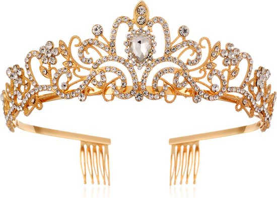 Betoverende Diadeem Kroon met Zijdelingse Kammen – Schitterend Accessoire voor Speciale Gelegenheden-goud
