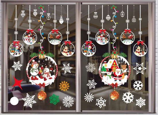 Kerst Raamstickers met Sneeuwvlokken en Kerstballen – Herbruikbaar en Statisch-35.5*50cm