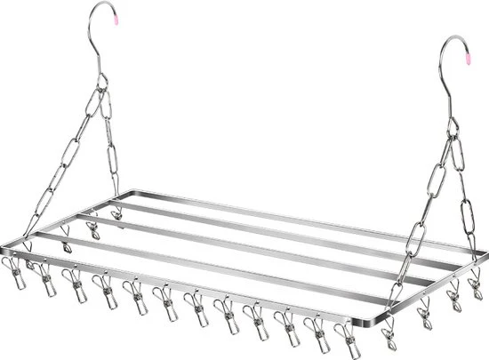 Hangend Roestvrijstalen Droogrek voor Balkon en Verwarming – met 20 knijpers-Ruimtebesparend en Duurzaam – Perfect voor Kleding, Handdoeken en Kussens-60cm