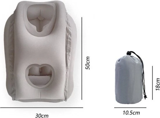 Ergonomisch Opblaasbaar Reiskussen met Tas – Grijs – 30 x 35 x 50 cm
