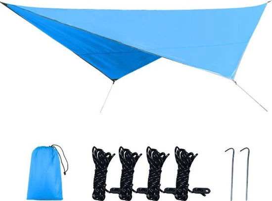 TDR – Outdoor Draagbaar Zonnescherm Met Opbergtas – Waterdicht – Tarps voor Kamperen 320 * 250cm – 3-4 Personen – Blauw