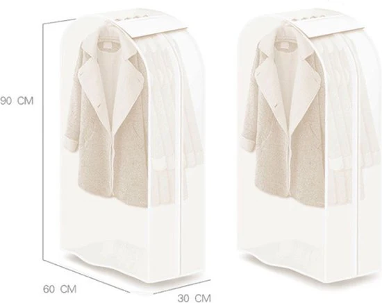 2 Stuks transparante Kleding Hoes – Organiseer en bescherm uw kleding – 90 cm hoog – stofdicht en ophangbaar