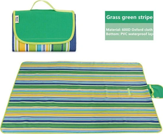 Picknickkleed / Strandkleed – 195×200 cm – voor 4 tot 6 personen – Opvouwbaar als handige tas – Zandbestendig & waterdicht & zandvrij – voor strand, park, kamperen, wandelen, familieconcerten, picknicken, etc. – grasgroen strip