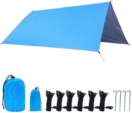 Outdoor Draagbaar Zonnescherm Met Opbergtas – Waterdicht – Tarps voor Kamperen 300 *300cm – 3-4 Personen – hemelsblauw