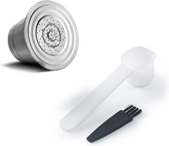 Herbruikbare RVS Nespresso Capsule Set met Maatschep en Reinigingsborstel – Duurzaam en Milieuvriendelijk
