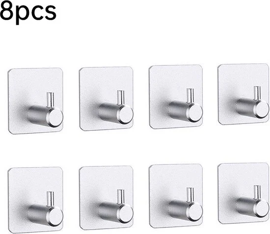 8 stuks Zelfklevende RVS Haken – Modern, Sterk & Roestvrij – Ideaal voor Badkamer en Keuken – Geen Boren Nodig 4,5*3cm-zilver
