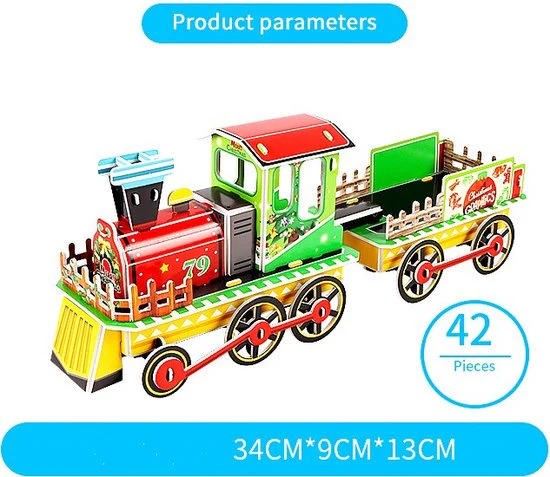 3D Kerst Puzzel – Kleurrijke Kersttrein – Educatief & Creatief Speelplezier – voor Jong en Oud