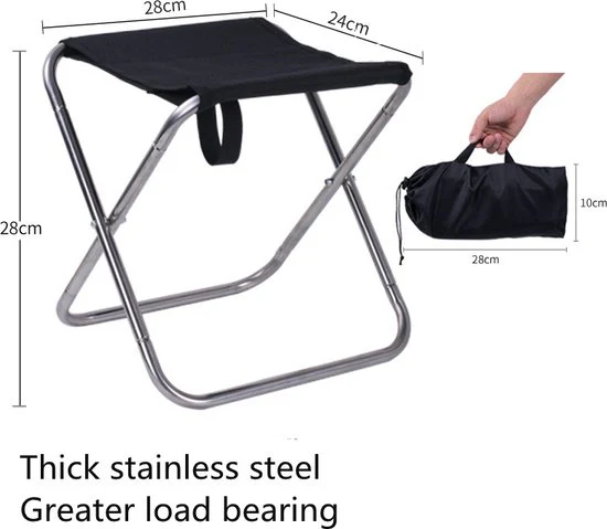 RVS klapkruk -kampeerkrukken – hengelsport kruk – vouwkruk-Groot draagvermogen tot 100 kg- Draagbaar-met opbergtas -zwart – 29 cm