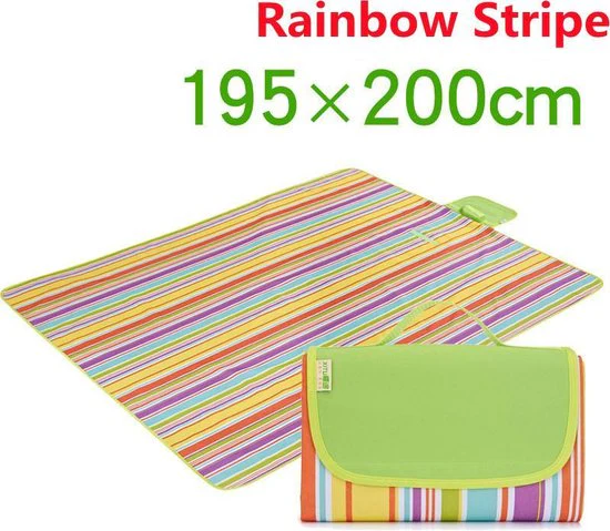 Picknickkleed / Strandkleed – 195×200 cm – voor 4 tot 6 personen – Opvouwbaar als handige tas – Zandbestendig & waterdicht & zandvrij – voor strand, park, kamperen, wandelen, familieconcerten, picknicken, etc. – Regenboog motief