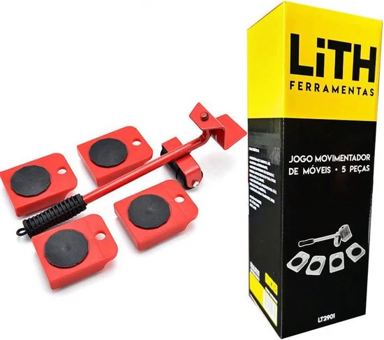 Meubelroller – 4 stuks – met meubelheffer / krik – 5 delig – Max 150kg – Rood