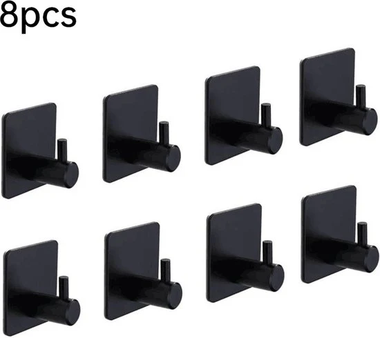 8 stuks Zelfklevende RVS Haken – Modern, Sterk & Roestvrij – Ideaal voor Badkamer en Keuken – Geen Boren Nodig 4,5*3cm-zwart