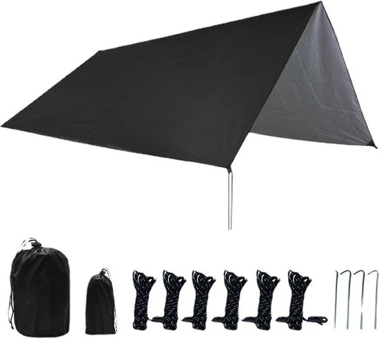 Outdoor Draagbaar Zonnescherm Met Opbergtas – Waterdicht – Tarps voor Kamperen 300 *300cm – 3-4 Personen -zwart