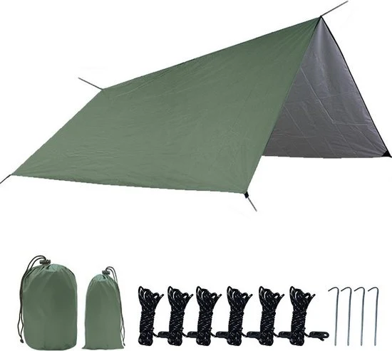 TDR – Outdoor Draagbaar Zonnescherm Met Opbergtas – Waterdicht – Tarps voor Kamperen 300 *300cm – 3-4 Personen -Leger groen