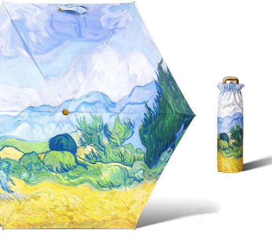 Opvouwbare Paraplu met Van Gogh Schilderij – Korenveld met Cipressen-Zonbescherming Anti-Uv UPF50 + -Windproof – Compact en Draagbaar – Lichtgewicht – Duurzaam Ø102cm