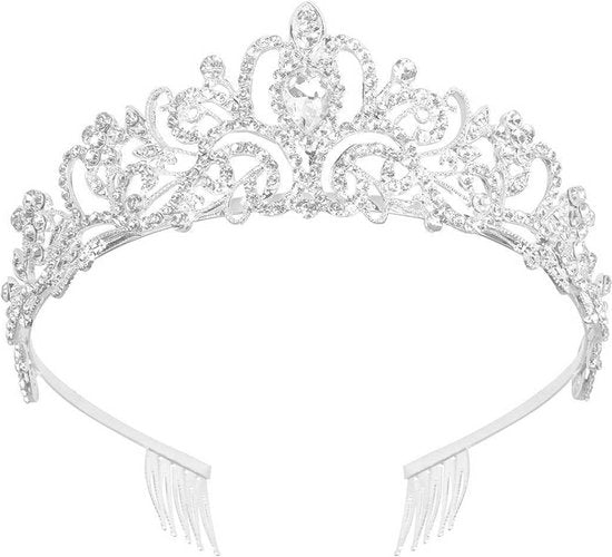 Betoverende Diadeem Kroon met Zijdelingse Kammen – Schitterend Accessoire voor Speciale Gelegenheden-zilver