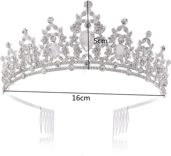 Elegante Zilver-Witte Kroon met 3A Waterdiamanten – Voor Verjaardagen, Huwelijksfeesten en Gala’s