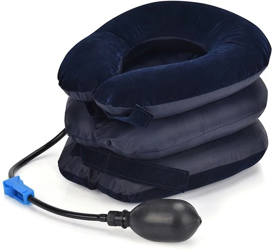 Opblaasbaar Nekpijn Kussen – Ergonomisch Nekkussen van Zacht Fleece – Neksteun & Nekstretcher – Verlicht Nek- en Schouderpijn – Blauw