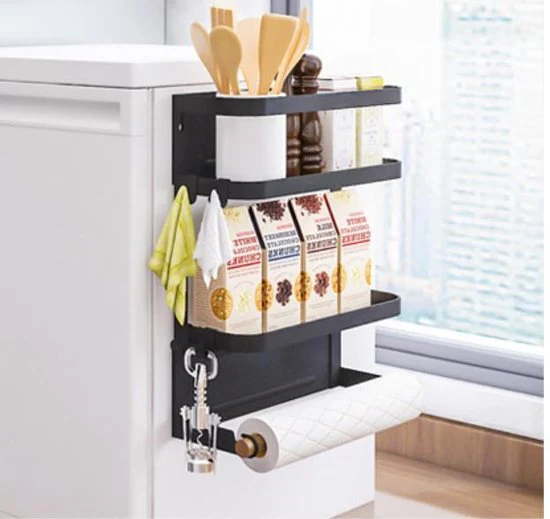 Multifunctioneel Ophangbaar Keukenrek of badrek- multifunctioneel organiser  – Magnetisch – Zwart