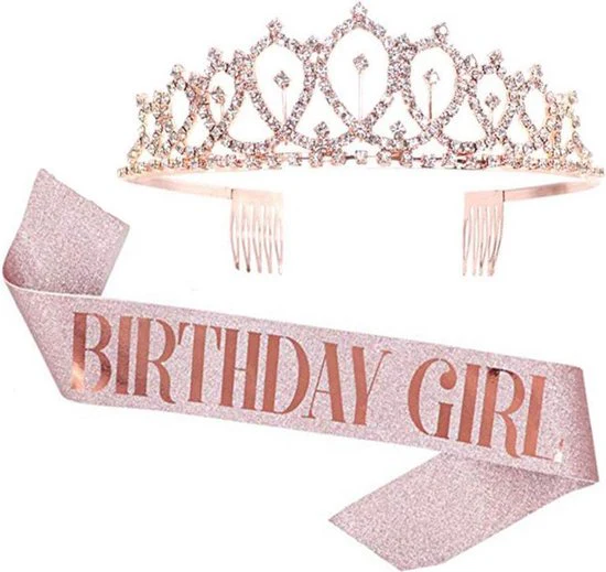 TDR – Verjaardag Sjerp en Tiara – Met text “Birthday  Girl ”  rose goud