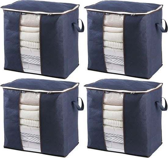 4 Stuks opbergtas voor Kleding / Dekbed / Tuinkussens – Non-wovens / Vezelvlies – Set van 4 stuks ( 4x 62 Liter) – Marineblauw
