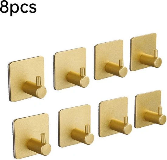 8 stuks Zelfklevende RVS Haken – Modern, Sterk & Roestvrij – Ideaal voor Badkamer en Keuken – Geen Boren Nodig 4,5*3cm-goud