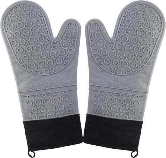 Siliconen ovenwanten 1 paars(2 stuks) met Zachte Katoenen Voering- hittebestendig tot 260 °C anti-slip lange bakhandschoenen voor koken bakken-lichtgrijs