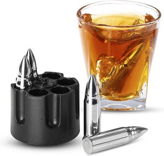 Unieke Whiskey Kogels met Revolvervatvorm – Set van 6 – herbruikbaar – RVS