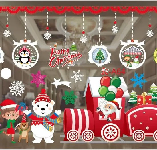 Kerst Raamstickers met kerstbomen， kerstballen en Kerstfiguren – Herbruikbaar en Statisch-35.5*50cm