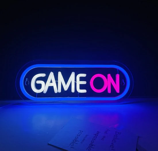 “GAME ON” LED Neon Wandlamp-USB Gevoed met Dimbare Verlichting-33×12.5cm
