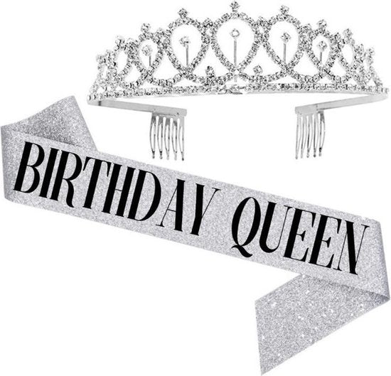 TDR – Verjaardag Sjerp en Tiara – Met text “Birthday Queen” – Zilver