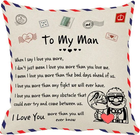 TDR – Sierkussensloop – 45×45 cm  – leuk als cadeau voor echtgenoot / man –  “To my man”