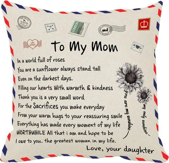 TDR – Sierkussensloop – 45×45 cm  – leuk als cadeau voor dochter naar moeder –  leuk voor moederdag –  “To my mom”