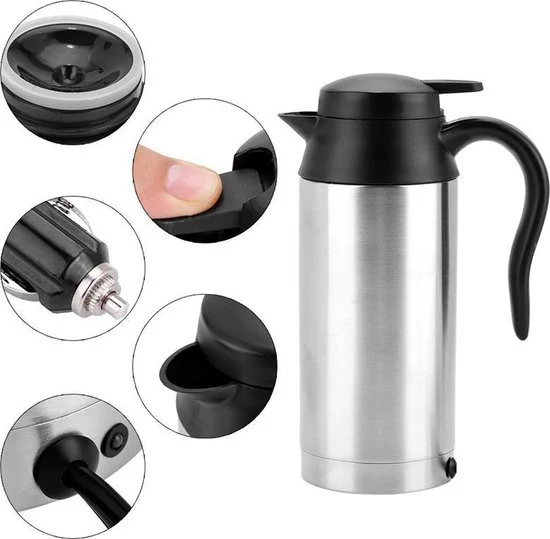 TDR – 750 ml auto waterkoker roestvrij staal 24 V sigarettenaansteker reiswaterkoker voor water en koffie