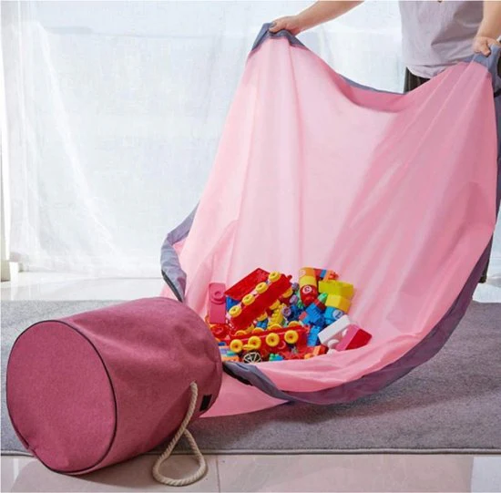 2 in 1 Speelkleed Opbergmand – stevige stof – diameter kleed 1,5 meter – Roze