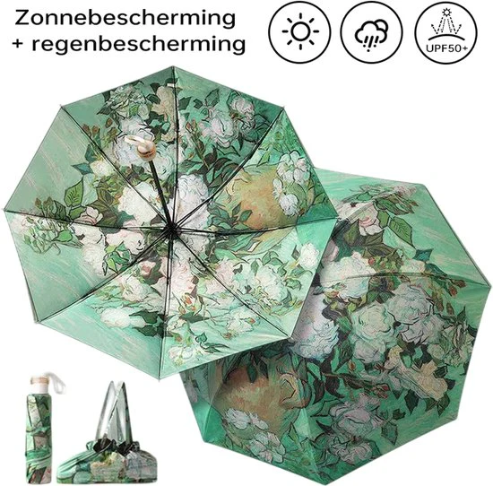 Opvouwbaar bloem paraplu – Zonbescherming Anti-Uv UPF50 + -Windproof- Stevig paraplu met diameter van 97 cm