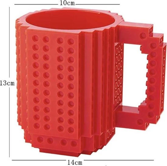 Build on Brick Mug – rood- 350 ml – bouw je eigen mok met bouwsteentjes – BPA vrije drinkbeker cadeau voor kinderen of volwassenen – koffie thee limonade of andere dranken – pennenbeker – creatief accessoire voor op bureau
