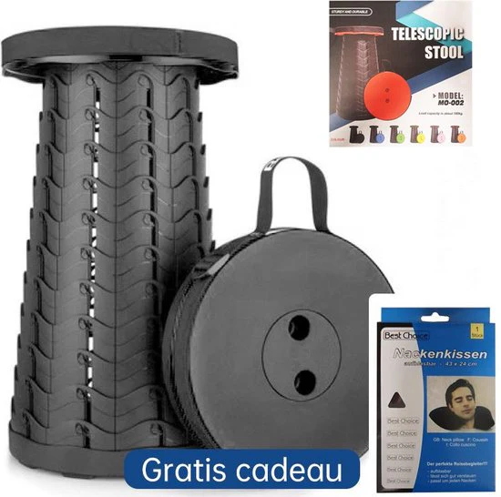Inklapbaar en Verstelbaar- Telescopisch – Visstoel / kruk / stoel -superhandig voor camping, bij het vissen, in de spits in de trein – draagvermogen tot 180 Kilo met gratis cadeau