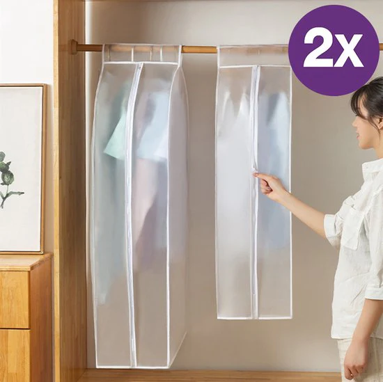 2-Stuks Stofkap voor Kleding Frosted Driedimensionale Stofkap Opbergtas Middelgroot 60*30*110 CM( 2 Stuks)