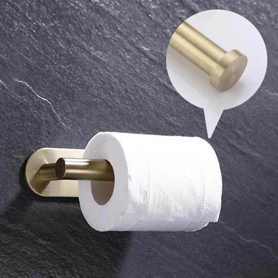 Toiletrolhouder – RVS – zelfklevend Geen boren vereist – Goudkleurig