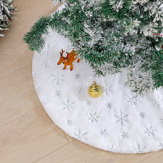 Duurzame Pailletten Geborduurde Kerstboom Rok – 122cm, Wit sneeuw en zilver accenten- Een Feestelijke Toevoeging aan Je Kerstdecoratie