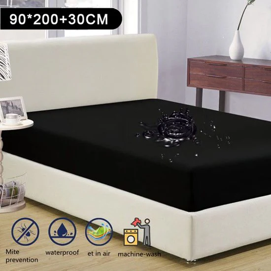 Matrashoes – Ademend & Antibacterieel – Waterdicht – Bescherm uw matras tegen vloeistoffen & allergieën – 90x200cm – Zwart