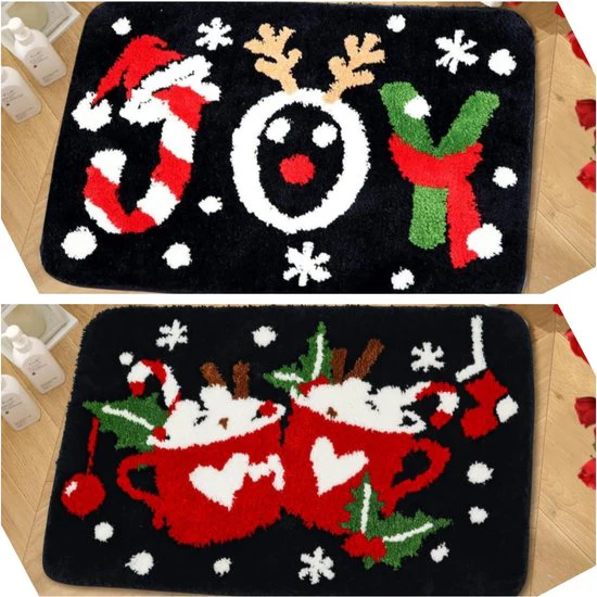 2 stuks Luxe Kerst Vloerkleden– Feestelijke Design – Antislip, Zacht en Waterabsorberend -40×60 cm