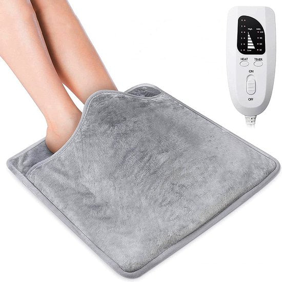 Ultra-comfortabele elektrische voetenwarmer – 6 warmtestanden (temperatuurbereik van 40°C tot 60°C) – 4 timingopties – 50 watt vermogen – zilver grijs