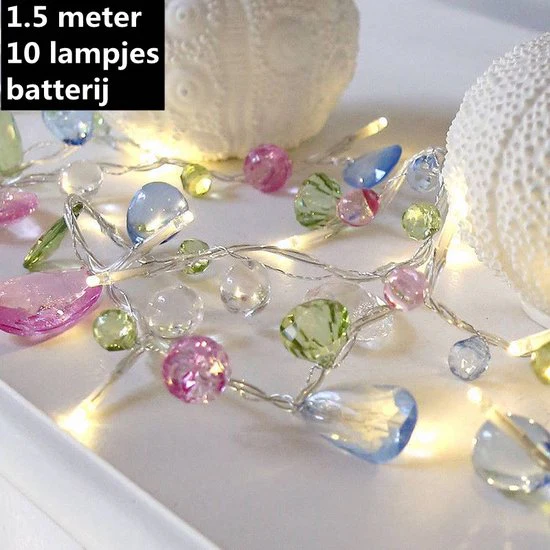 LED Lichtsnoer met kristallen kralen – 10 lampjes 1.5m