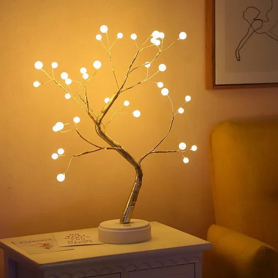 Goudkleurig Boompje Verlichting – 42 LED Lampjes – USB of Batterijen – Flexibele Takken – Creëer een Feestelijke Sfeer